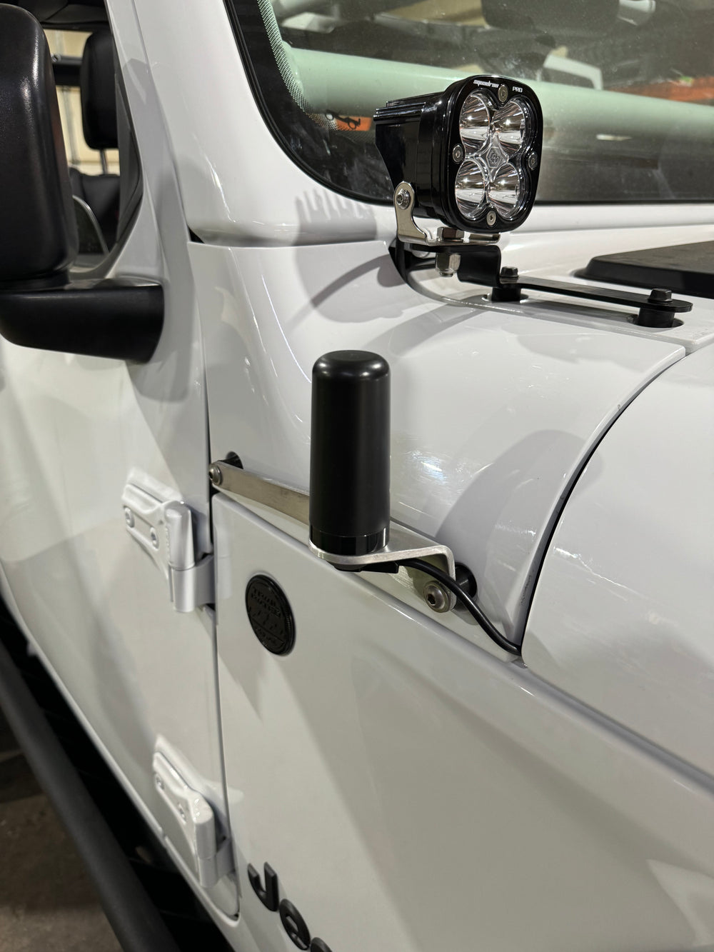 Ditch light and FlightPath antenna mount on Jeep JL